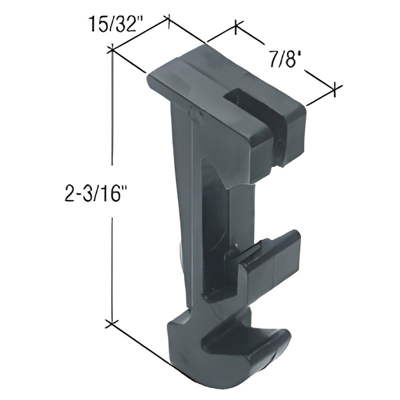 Black nylon overhead balance lift hook (SKU H3904) for single-hung windows, 2-3/16" tall OEM-style replacement
