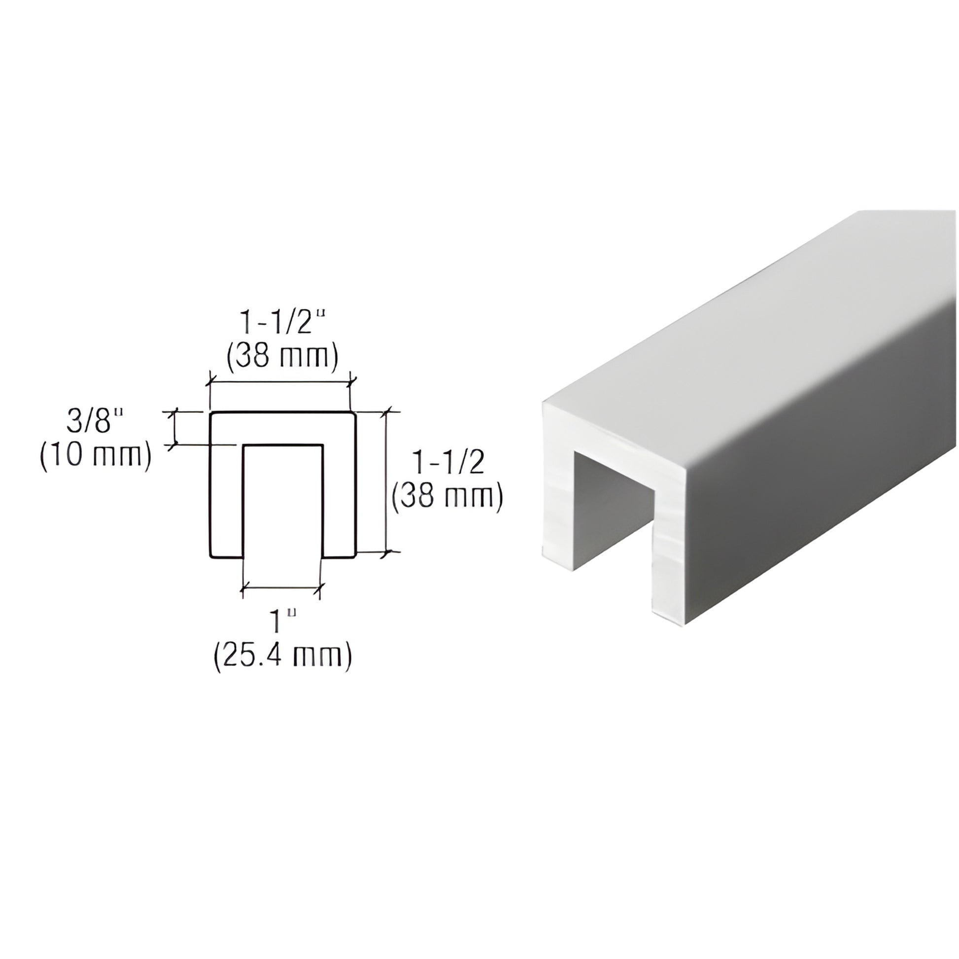 CRL 3243SA satin anodized aluminum U-shaped cap rail for 3/4 in (19 mm) tempered glass, 1-1/2 in wide, extruded 6063-T5