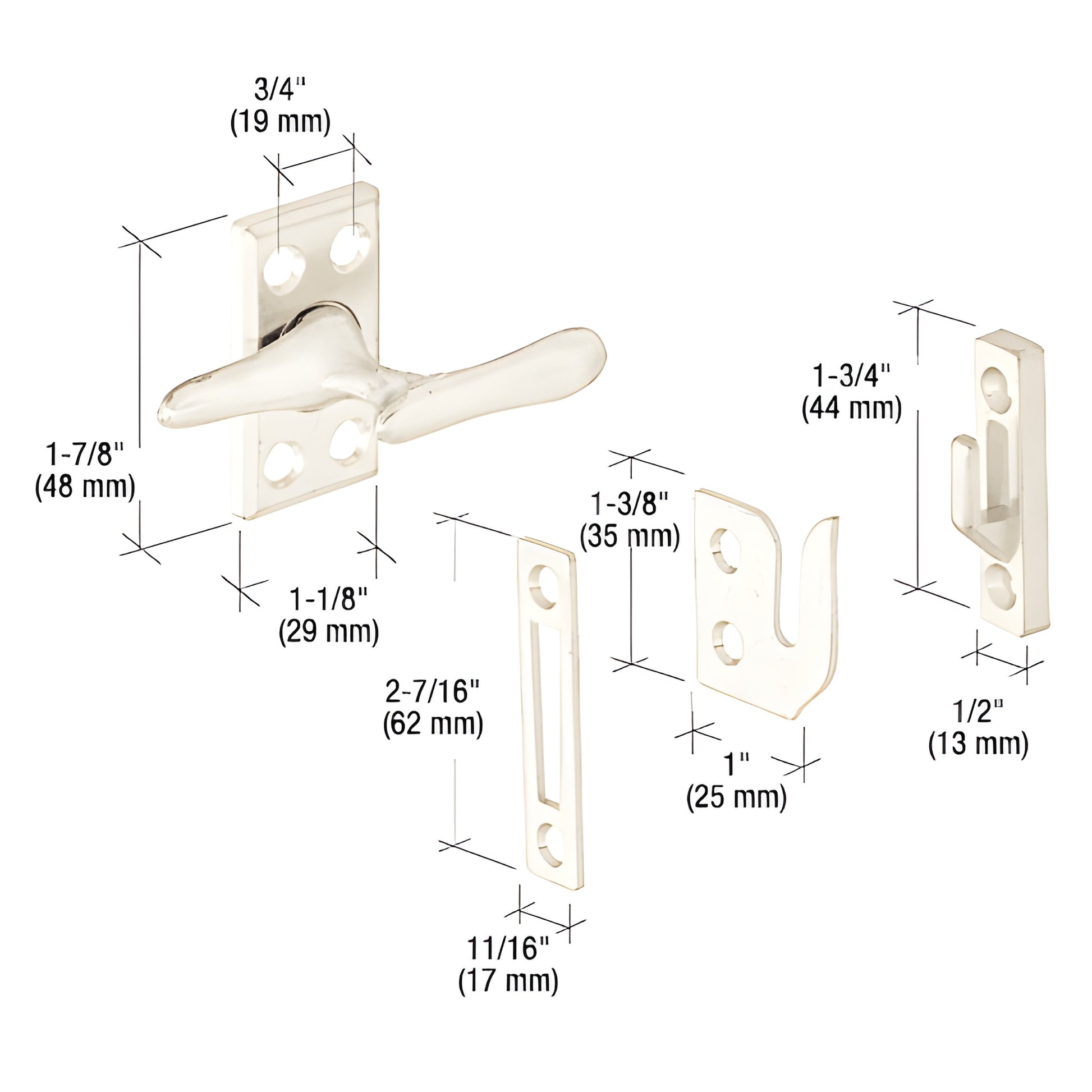 CRL casement sash lock H3836 with handle and three keepers, polished finish, dimensional diagram.