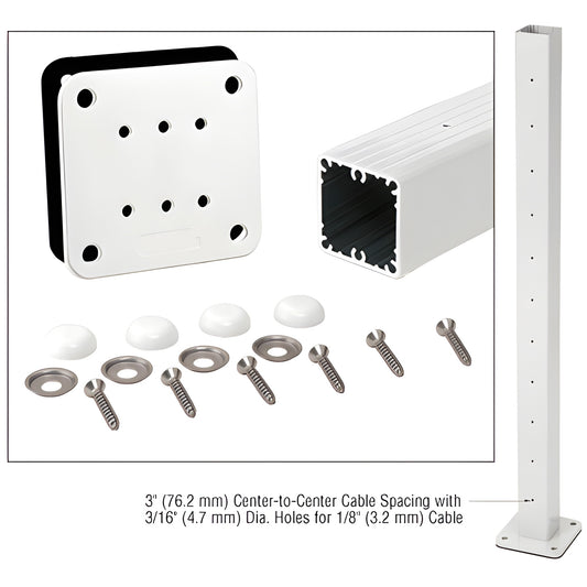 P42CKW sky white aluminum 42 in square center post kit with base plate, gasket, stainless washers, screws and cap buttons.