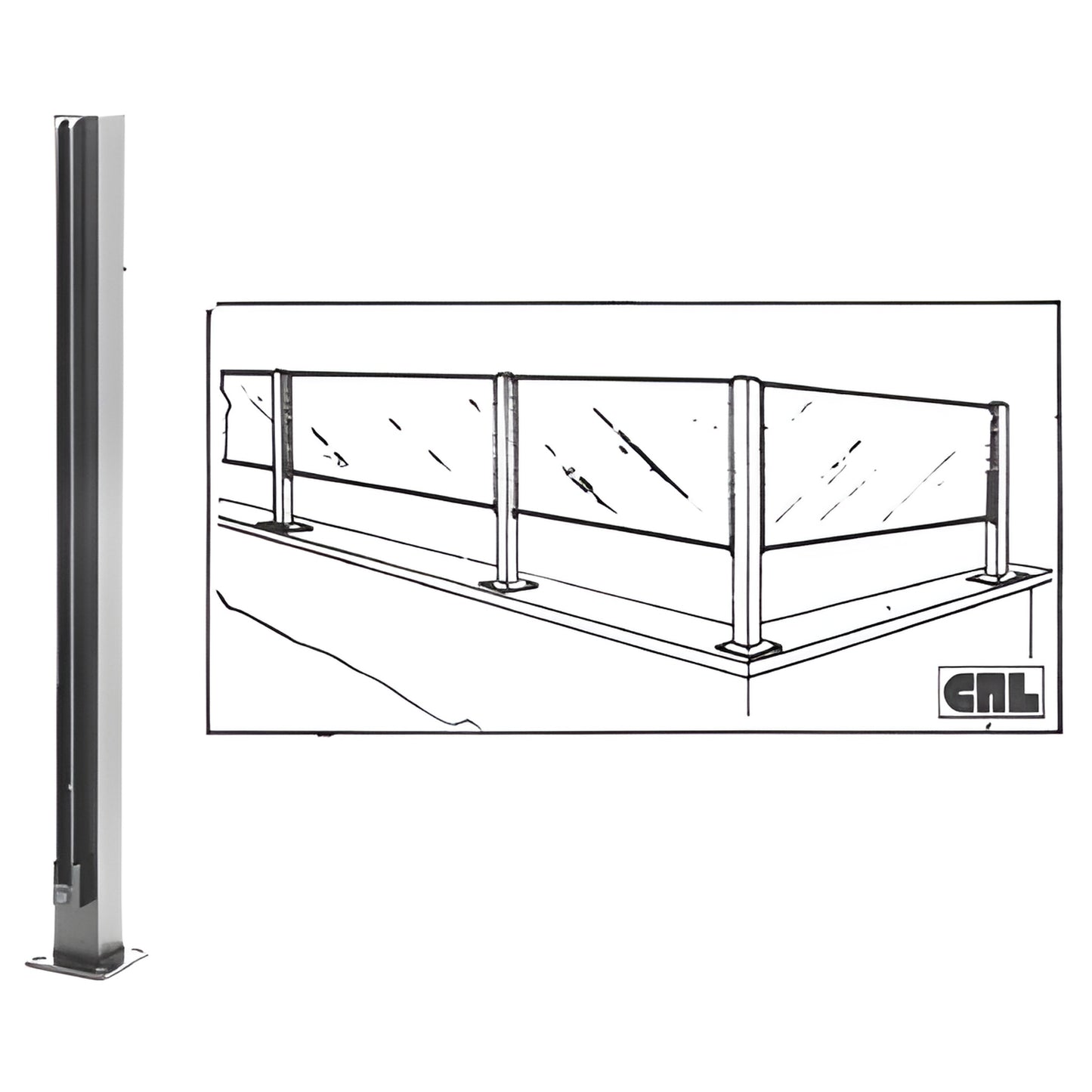 Satin anodized aluminum 1-1/8 in square partition post with U-channel for 1/4 in glass, SKU D991ATC