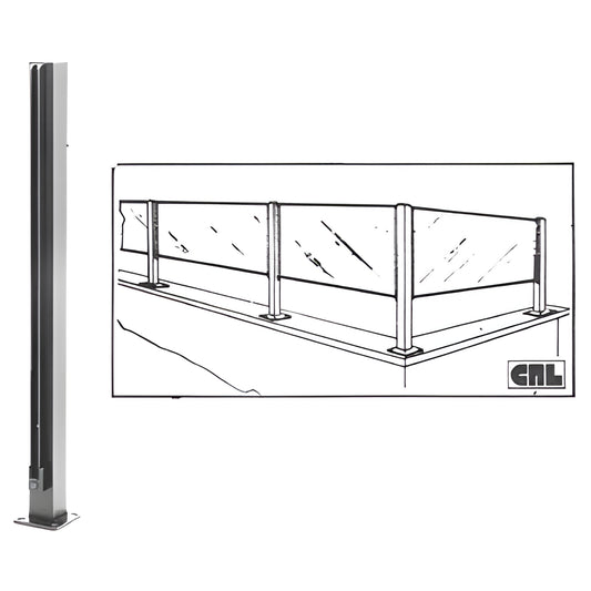 Satin anodized aluminum 1-1/8 in square partition post with U-channel for 1/4 in glass, SKU D991ATC