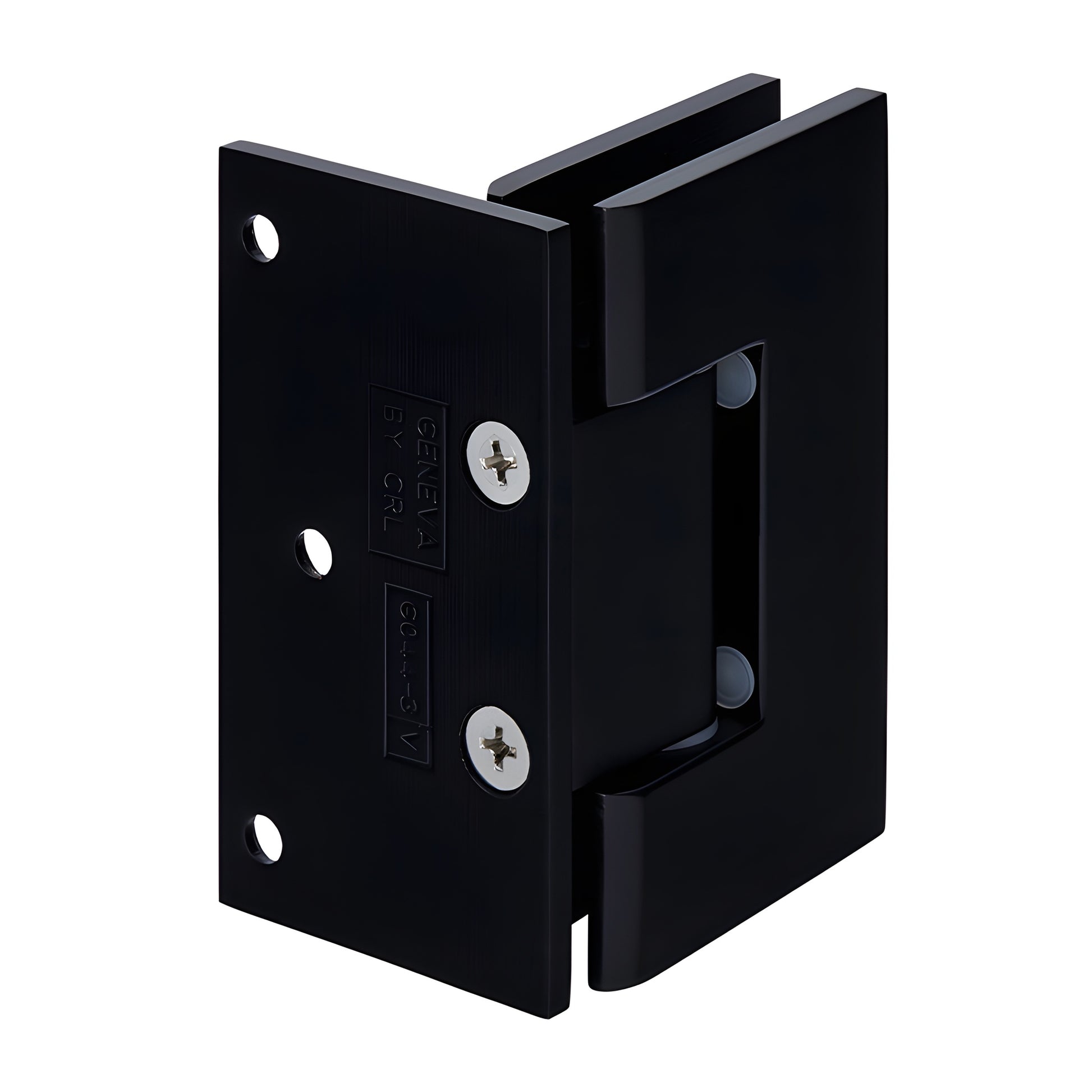 GEN544MBL matte black Geneva self-centering shower hinge, brass wall-mount for 8-12mm glass, 5 preset