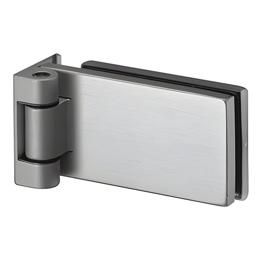 FHSSA Satin anodized Fallbrook square hinge/frame pivot for interior tempered glass doors, fits 8-12mm glass.