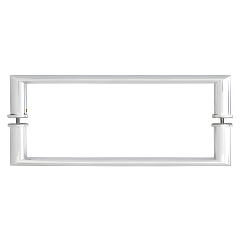 Polished chrome back-to-back towel bar (SKU 0R18X18CH), tubular oval/round profile, 18" center-to-center, glass-mount.
