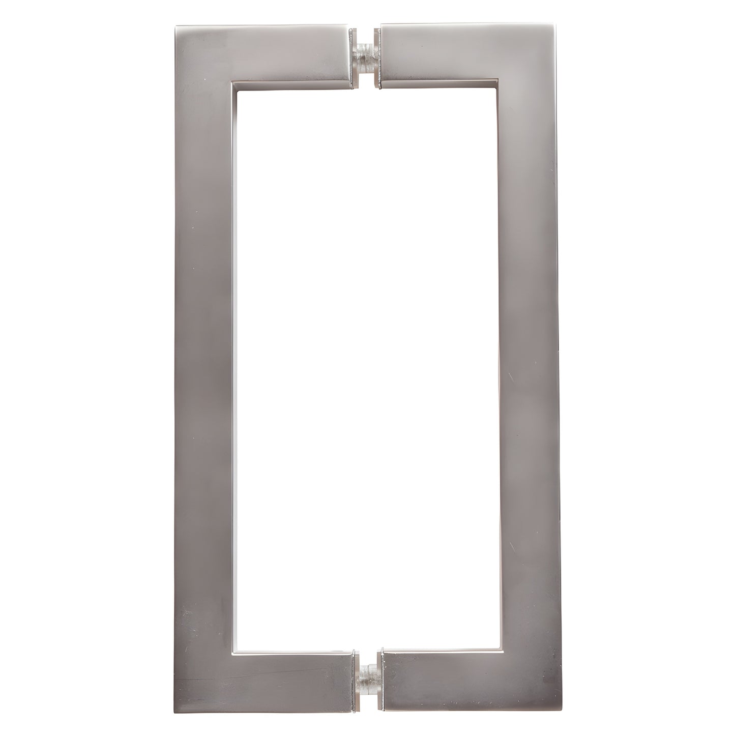 Satin nickel square-corner glass pull handle, 8in center-to-center tubular brass (SKU SQ8X8SN)