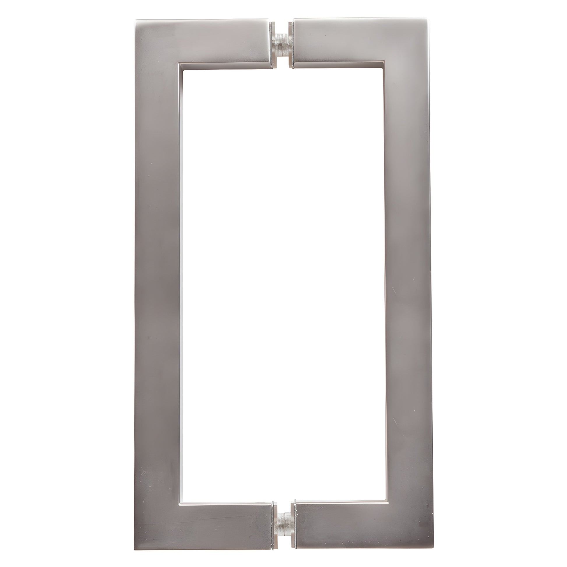 Satin nickel square-corner glass pull handle, 8in center-to-center tubular brass (SKU SQ8X8SN)