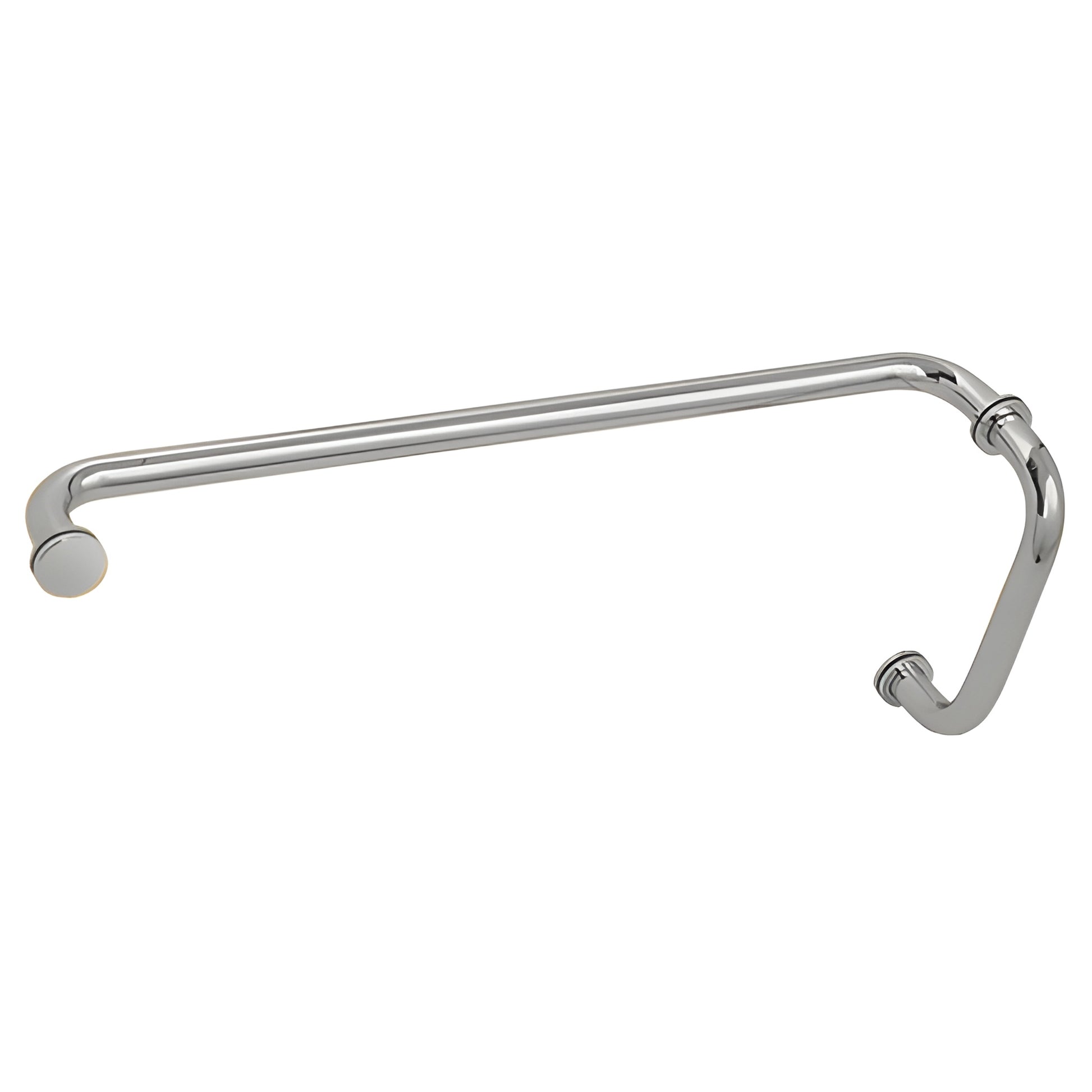 Polished chrome brass shower door pull handle with 8" pull and 22" towel bar (SKU BM8X22CH)
