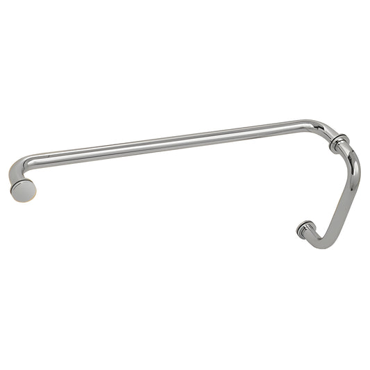 Polished chrome brass shower door pull handle with 8" pull and 22" towel bar (SKU BM8X22CH)