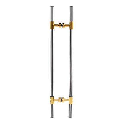 CB18X18BR polished brass ladder-style glass door pull, 27 in long, 18 in center-to-center, stainless tubing with black acryli