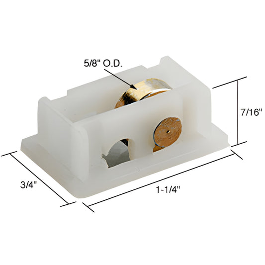 CRL window roller assembly SKU G3058 - white nylon adjustable housing with 5/8" flat steel roller, 1-1/4 3/4 7/16"