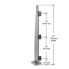 MET60CBS brushed stainless steel 60in slim post with three glass clamps and square base for frameless glass windscreen