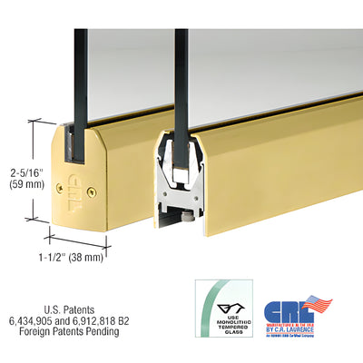 CRL Satin Brass 3/8" Low-Profile Tapered Glass Door Rail, Custom, No Lock