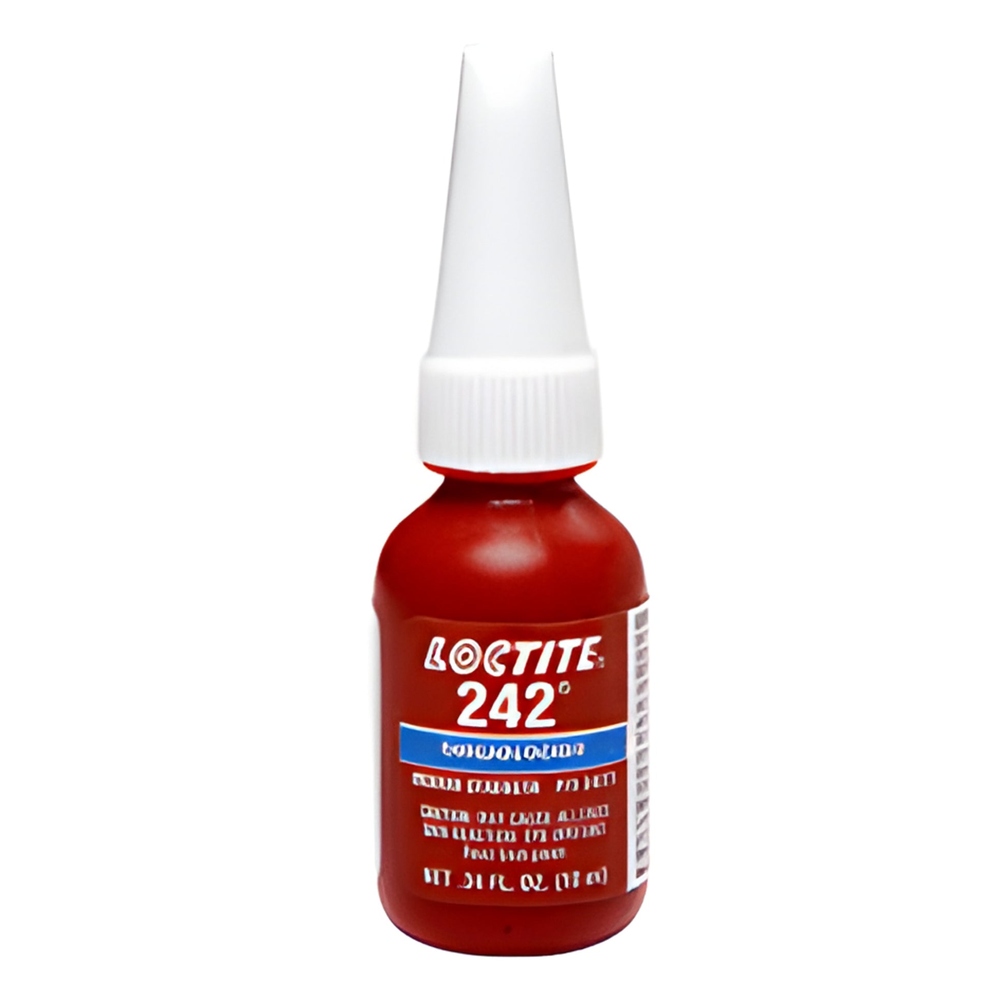 Loctite 242 medium blue threadlocker in small red squeeze bottle with white cap - SKU 24221