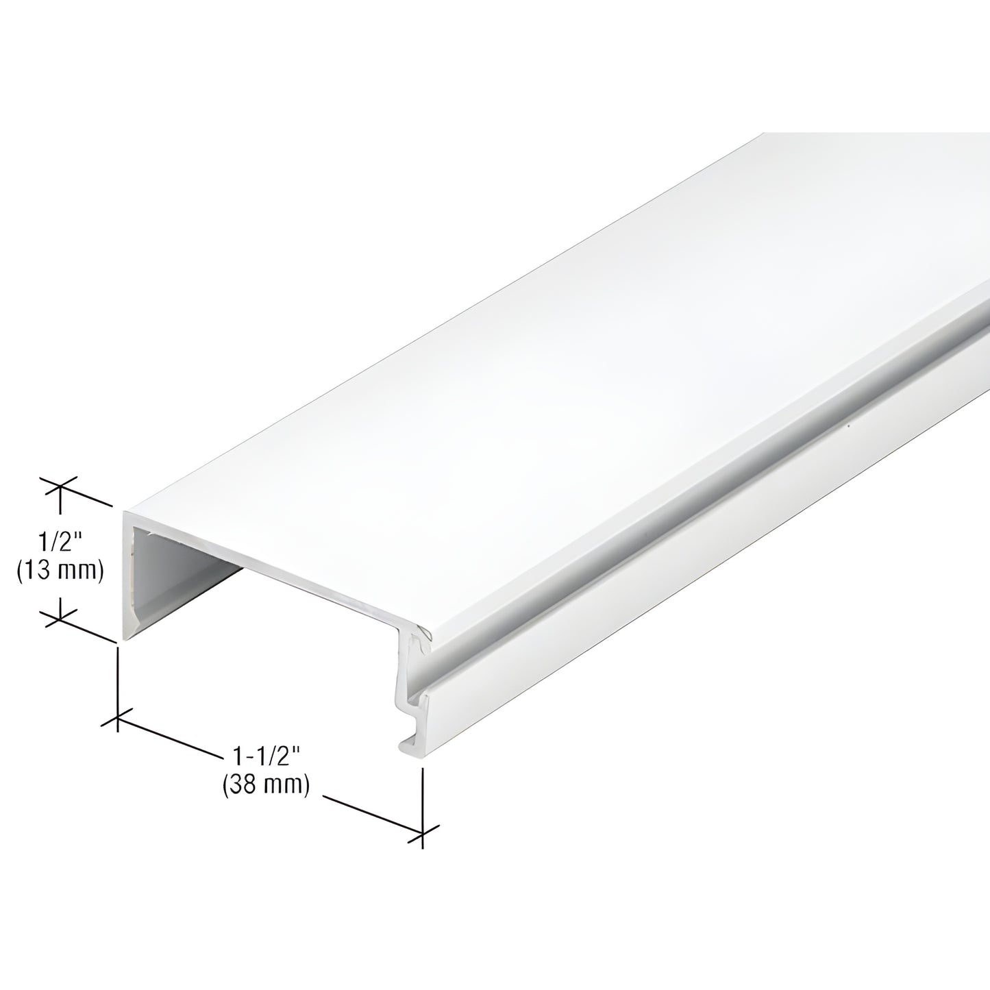 White Kynar extruded aluminum U-profile, 1-1/2 x 1/2 in (38 x 13 mm), SKU 1G14652.