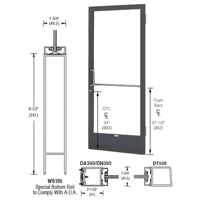 CRL-U.S. 250 Series Narrow Stile Door Leaf 3'x7' Black Anodized