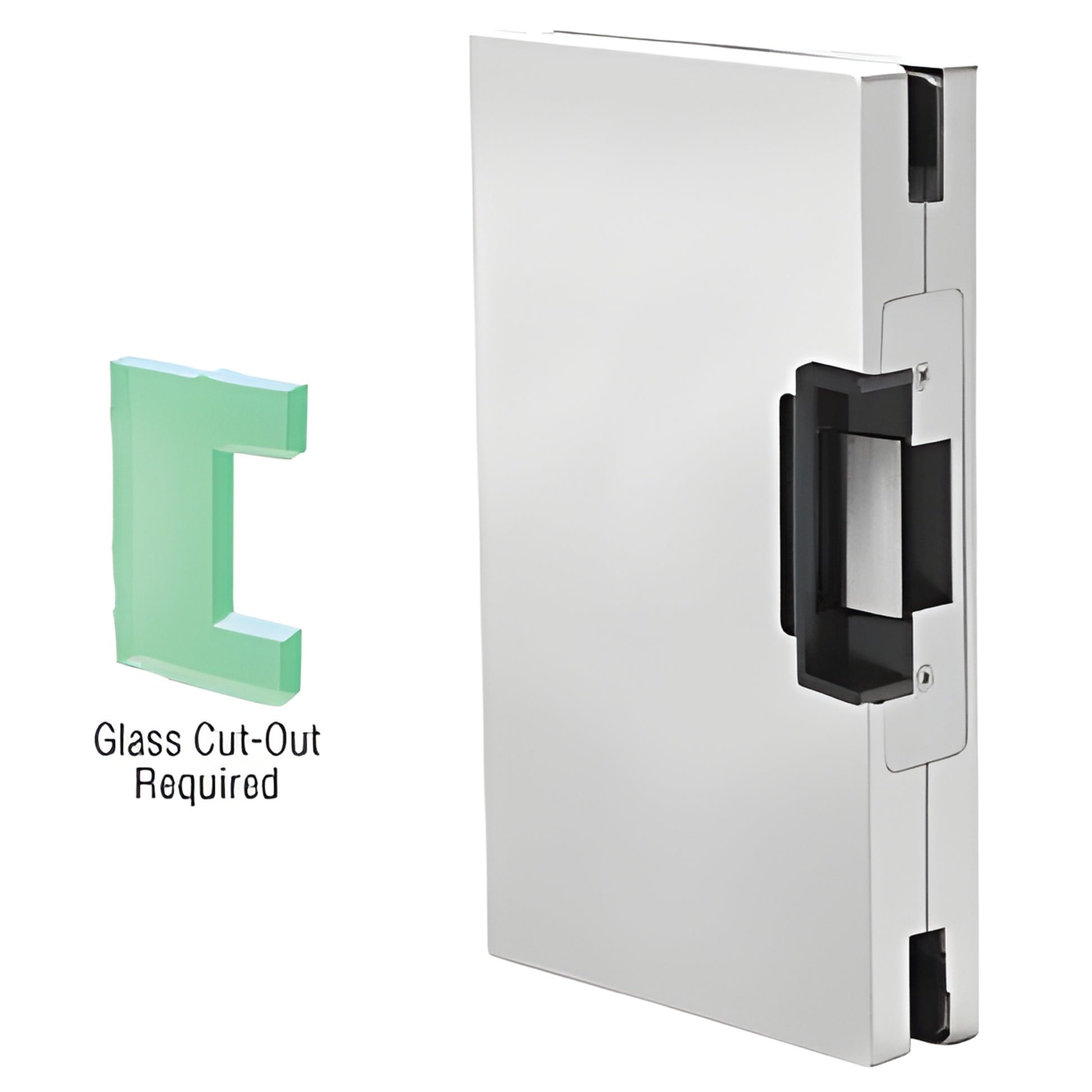 Satin anodized right-hand glass keeper for 6x10 center lock, fits 1/2" glass, 24V electric strike (SKU DLEL610SC)