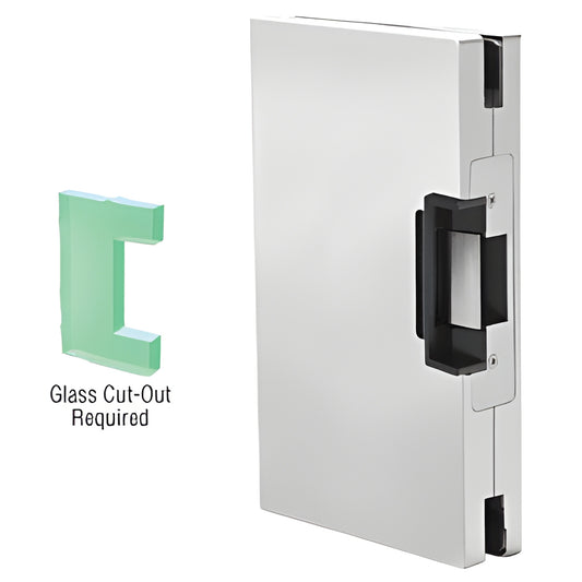 Satin anodized right-hand glass keeper for 6x10 center lock, fits 1/2" glass, 24V electric strike (SKU DLEL610SC)