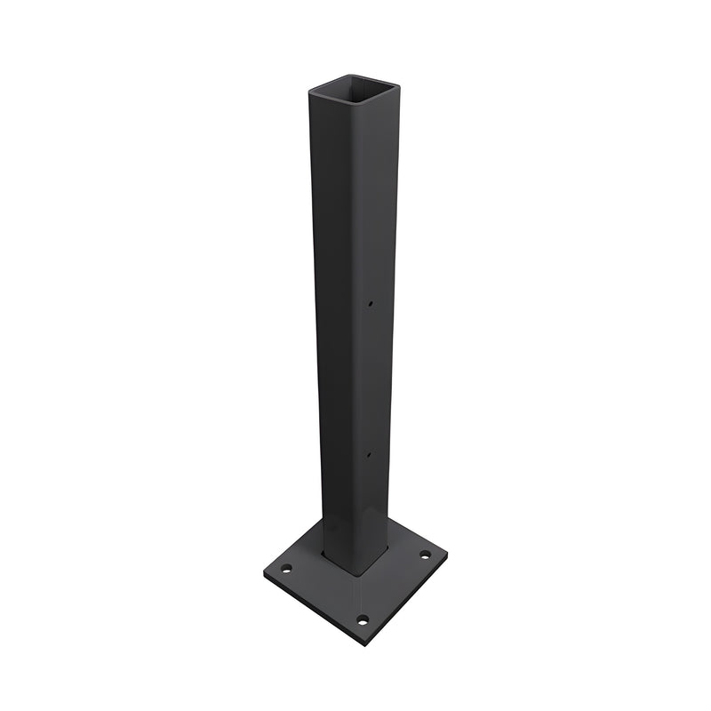 CS4BL matte black 30in square tube core-mount stanchion with 8x8in base plate, four anchor holes