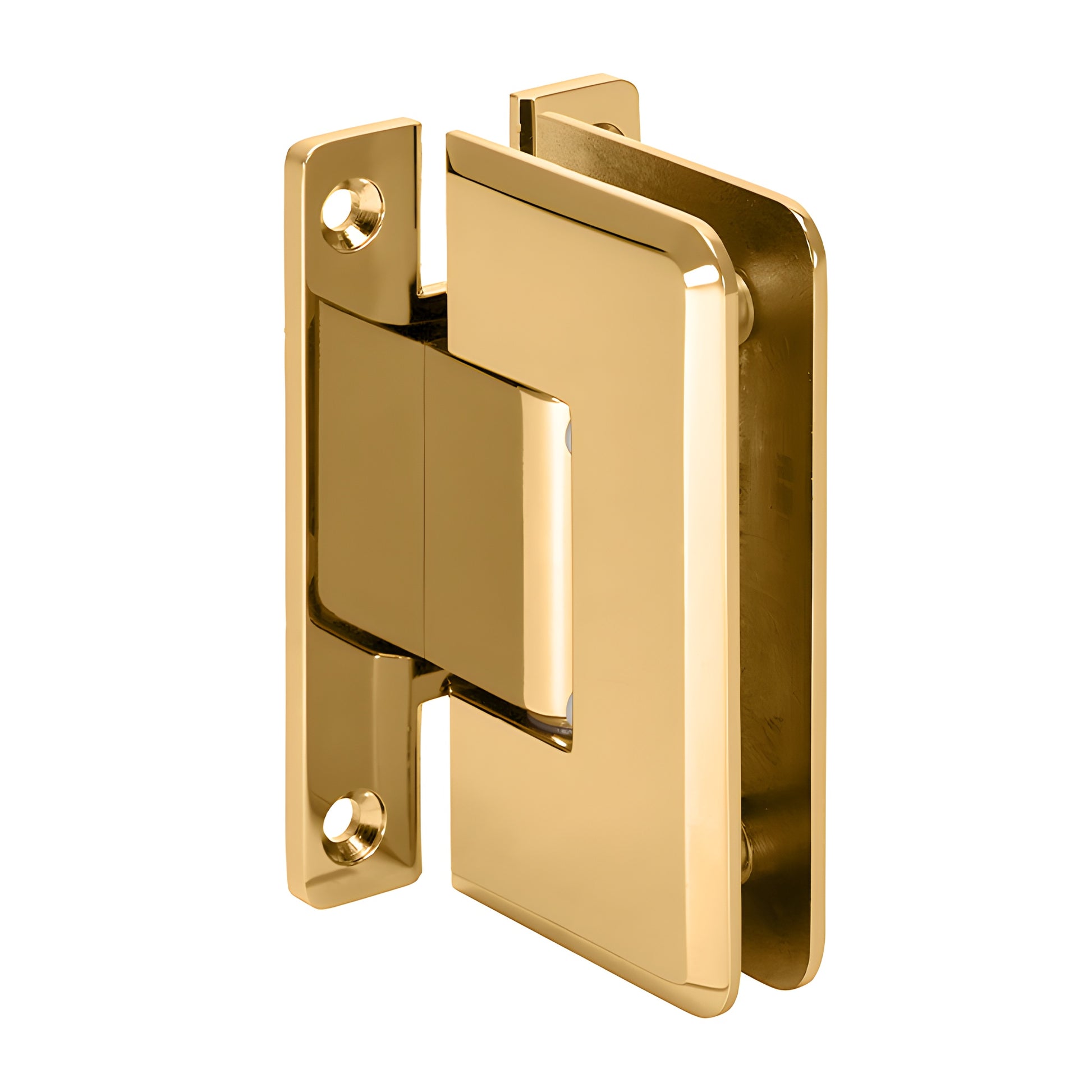 French gold brass Cologne shower door hinge, wall mount "H" back plate, beveled edges, fits 3/8-1/2" glass.