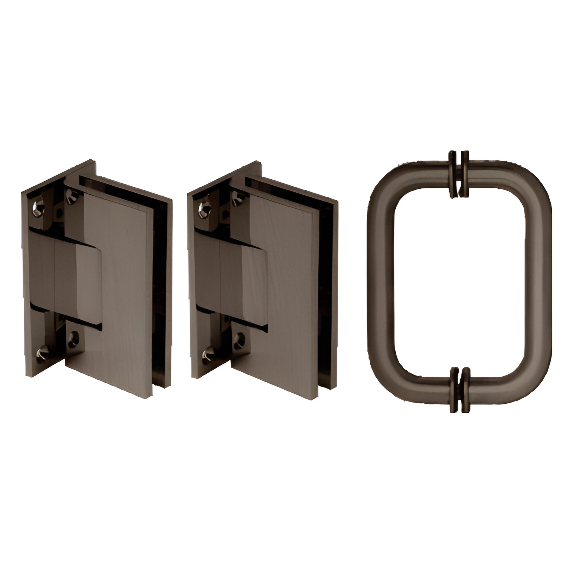 Oil rubbed bronze shower hinge and tubular back-to-back pull set (2 wall-mount hinges + handle) SKU V1ES30RB