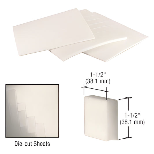 White adhesive foam shipping pads on die-cut sheets, 1-1/2" (38mm) square, 1/4" thick - NSP141515