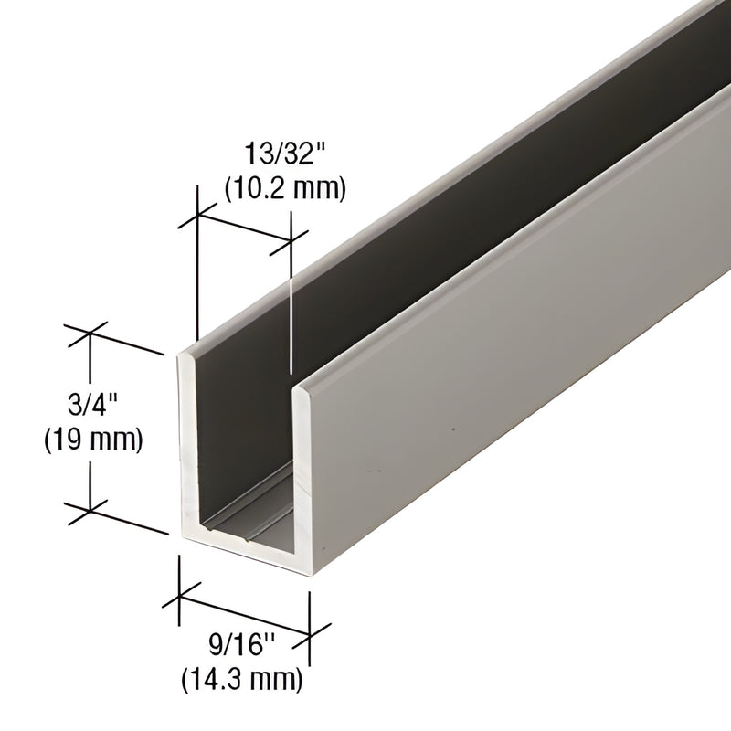 SDCD38SN satin nickel deep aluminum U-channel, 95" length, secures 3/8" (10mm) glass, 3/4" (19mm) high