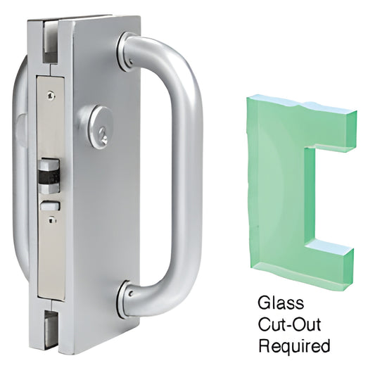Polished stainless steel 4x10 center lock with D-handle for 1/2" tempered glass doors (DL410RPS)
