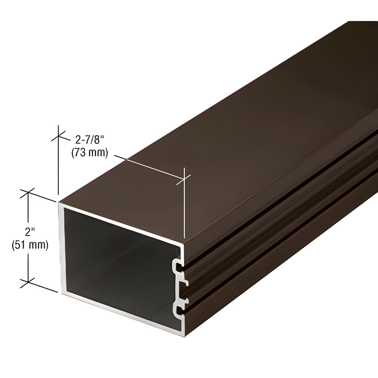 CW26022 black bronze anodized aluminum extrusion, hollow 2" x 2-7/8" rectangular profile for curtain wall systems