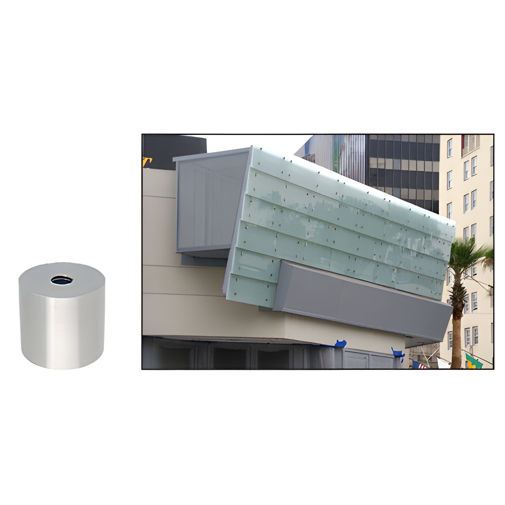 Brushed 316 stainless standoff, 1-1/2" diameter, 1" length (SKU S0B1121BS) for glass/display panels.