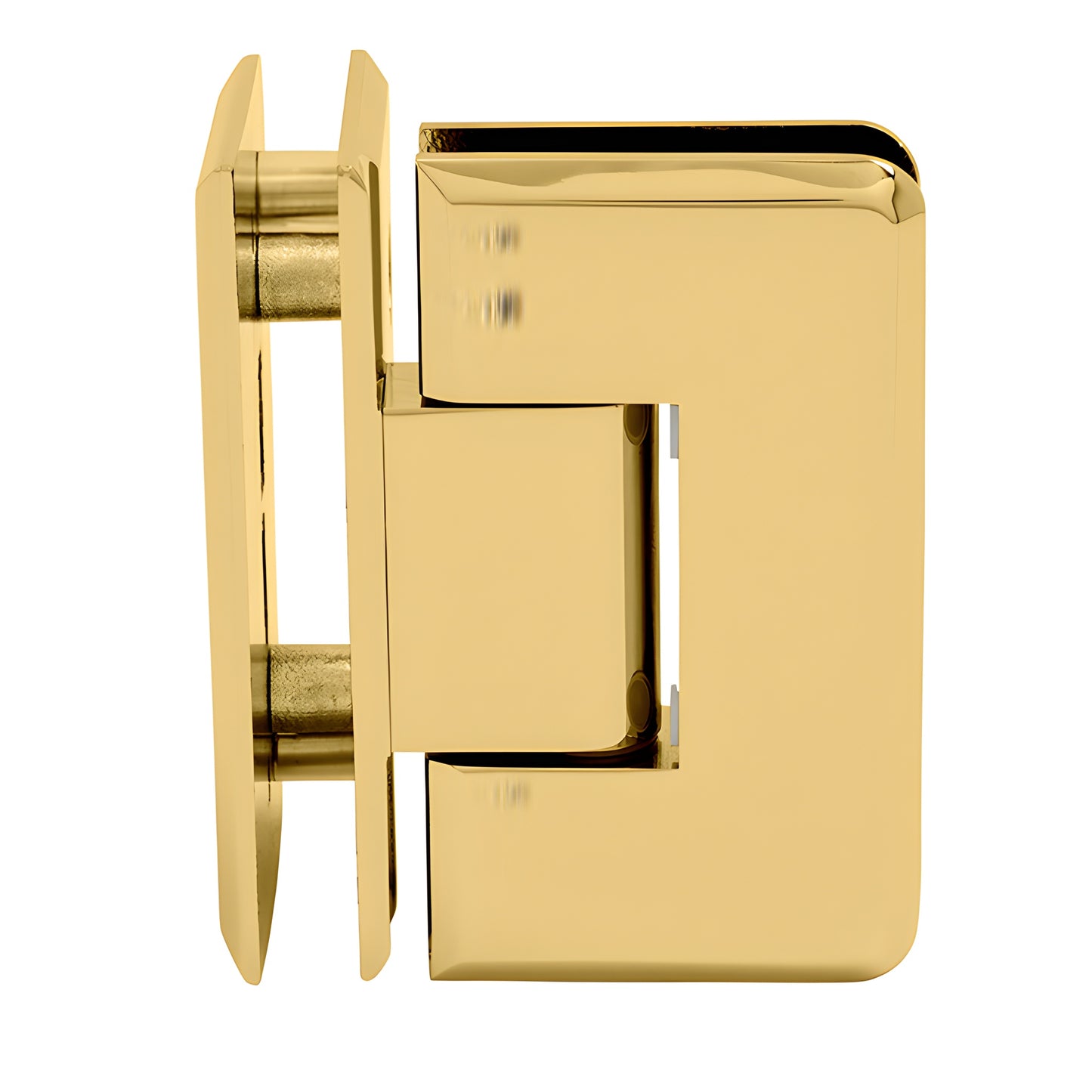 Polished brass beveled 90 glass-to-glass shower hinge (Cologne C0L092BR) for 10-12mm tempered glass.