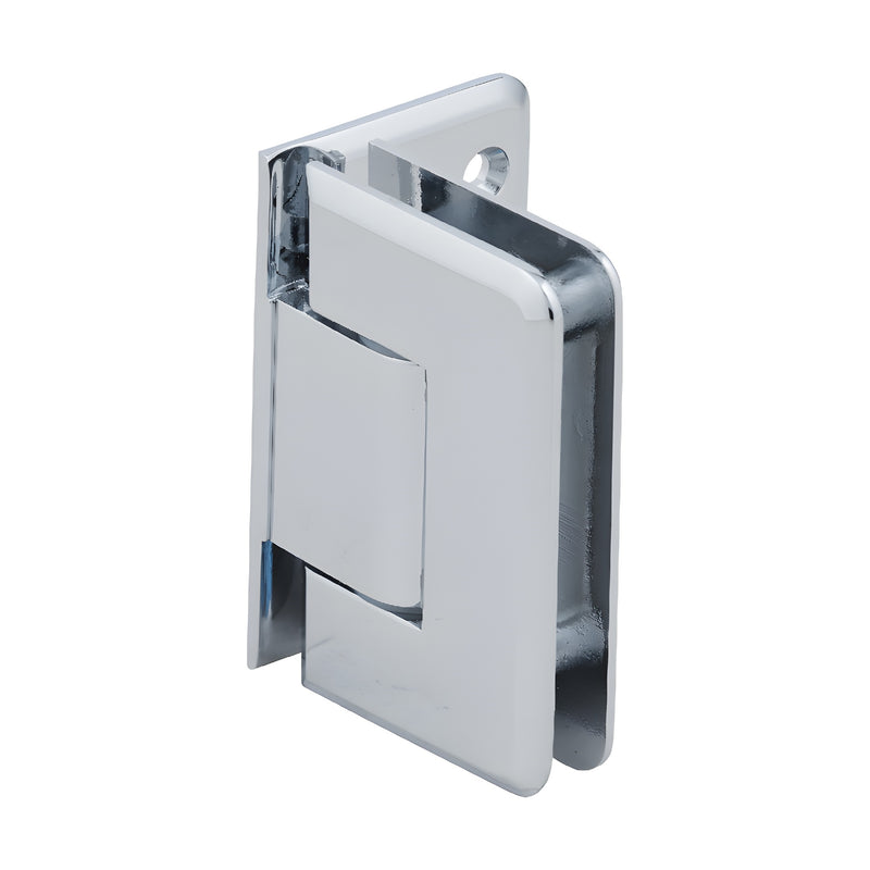 P1N344CH polished chrome adjustable brass shower door hinge for 8-12mm tempered glass, wall-mount, self-centering.