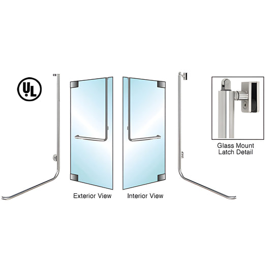 CRL polished stainless steel glass-door panic handle for 3/4" tempered glass, exterior access - SKU 3P100D4GKPS