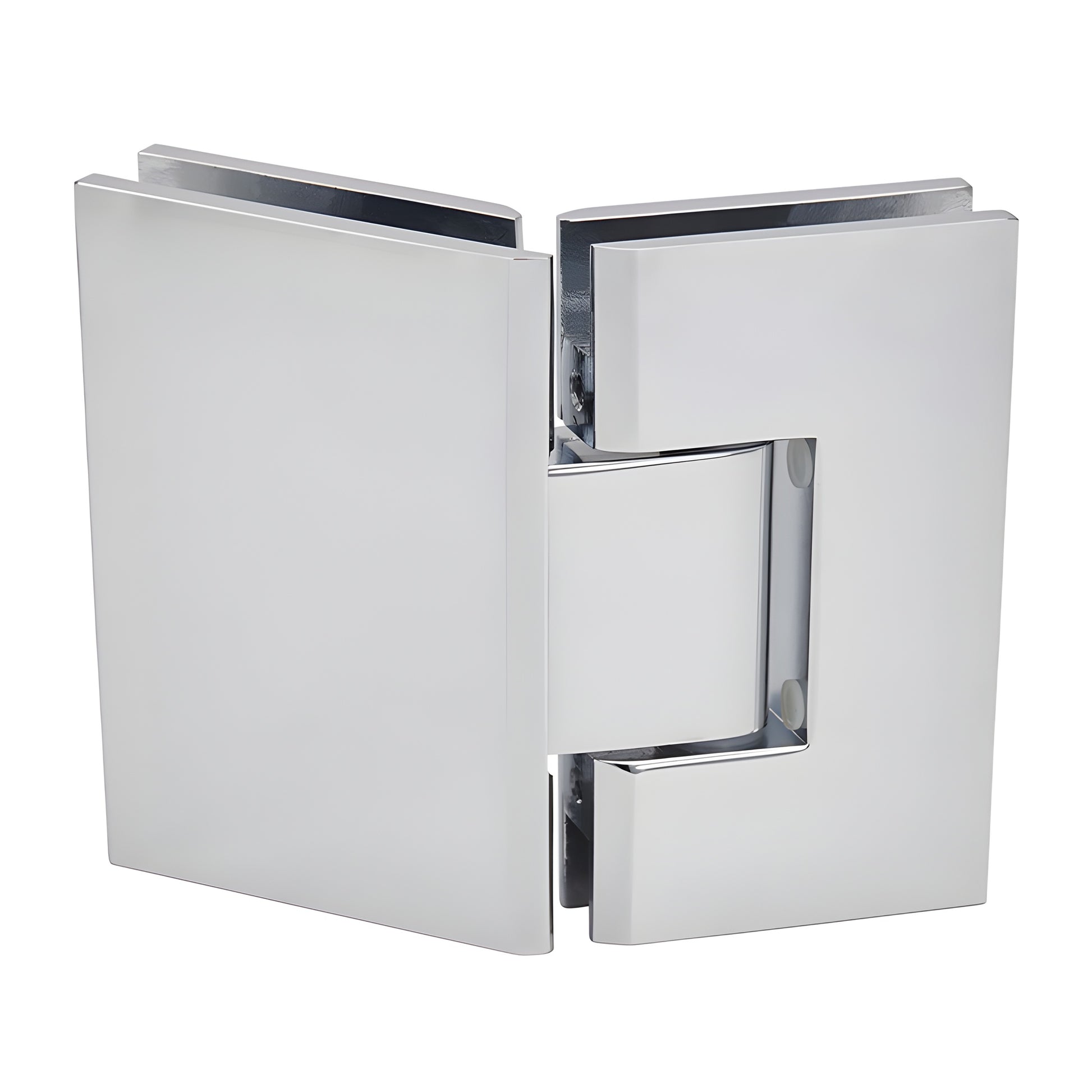 Polished chrome Vienna glass-to-glass shower hinge SKU V1E045CH - square brass hinge for 3/8-1/2" glass, 135