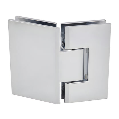 Polished chrome Vienna glass-to-glass shower hinge SKU V1E045CH - square brass hinge for 3/8-1/2" glass, 135