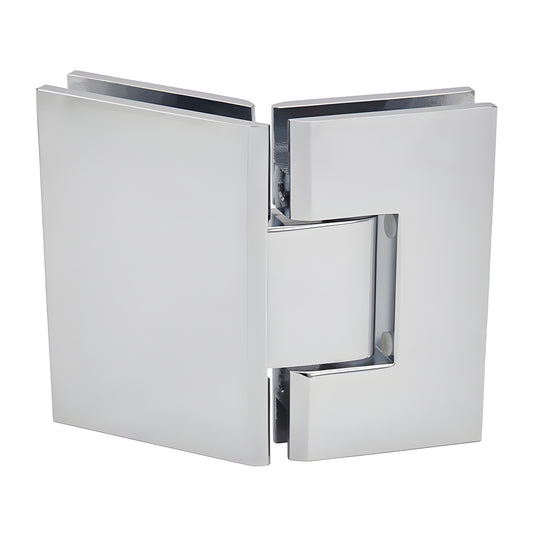 Polished chrome Vienna glass-to-glass shower hinge SKU V1E045CH - square brass hinge for 3/8-1/2" glass, 135