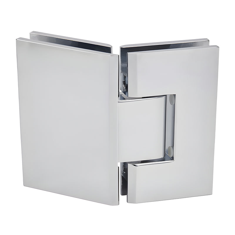 Polished chrome Vienna glass-to-glass shower hinge SKU V1E045CH - square brass hinge for 3/8-1/2" glass, 135