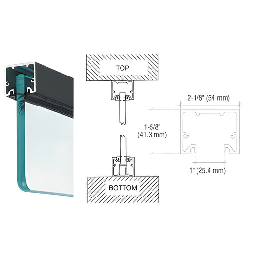 NH3BLSL gloss black aluminum narrow header U-channel for 3/4" glass, 120 in, 2-1/8" W x 1-5/8" H
