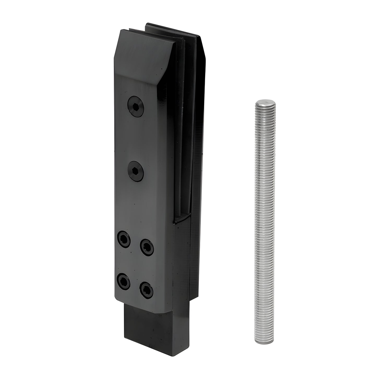 Matte black three-piece stainless steel frameless windscreen clamp with threaded rod - SKU AFWC3MBL