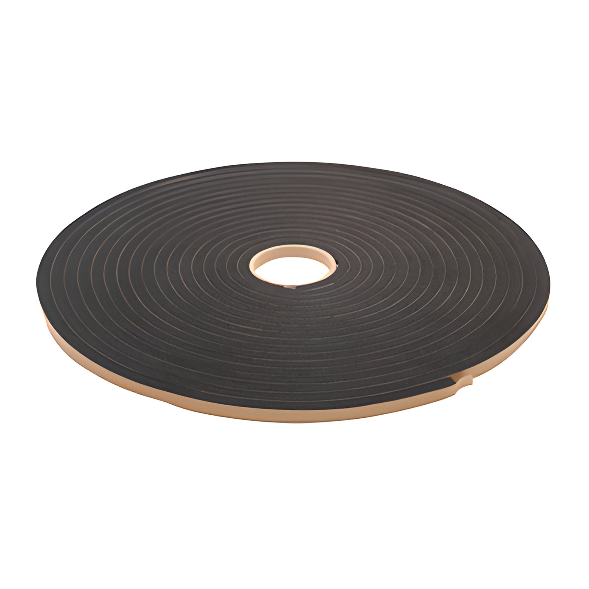 Black closed-cell sponge rubber adhesive tape roll, 50 ft, 7/16 in thick, 1/2 in wide - SKU 1044021