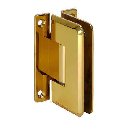 C0L337BR polished brass adjustable glass shower door hinge - solid brass, beveled design, wall-mount, self-centering.