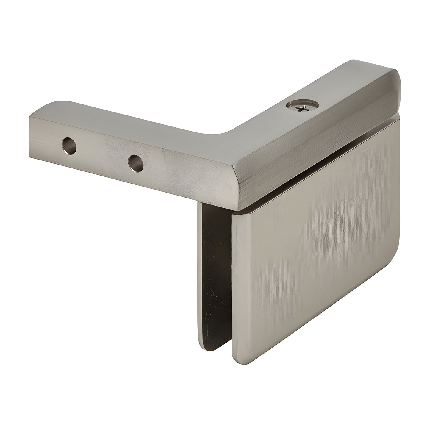 PPH05LBN brushed-nickel beveled Prima pivot hinge for 8-10mm frameless glass shower door, left-hand wall-mount, brass.