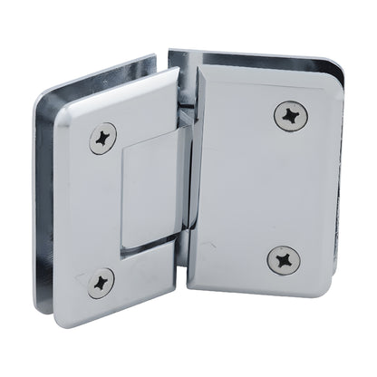P1N045CH Pinnacle polished-chrome glass-to-glass shower hinge, solid brass, beveled edges, 135 self-centering pivot