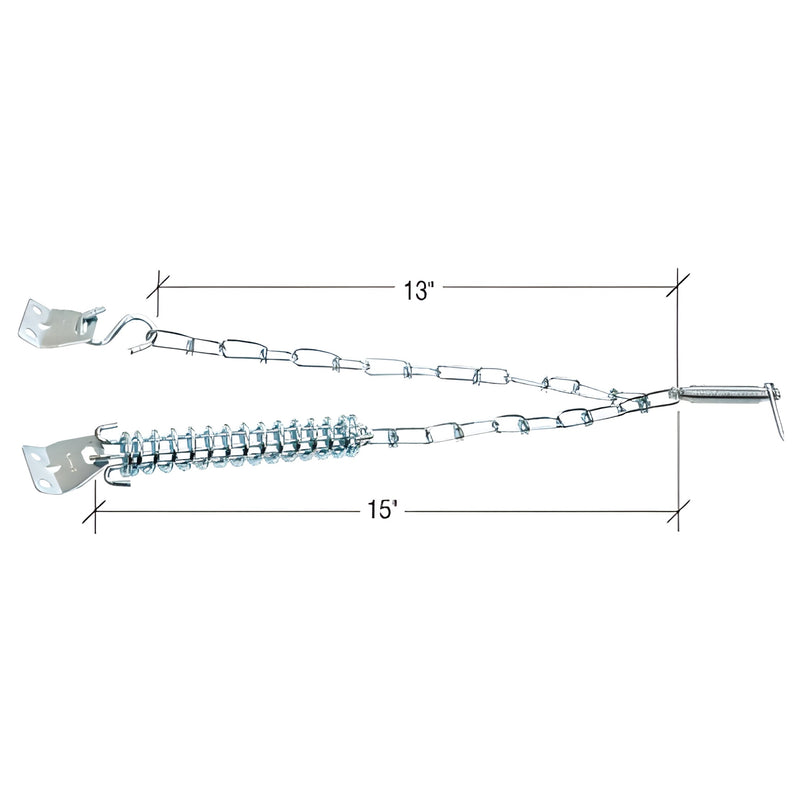 CRL Door Protector Chain K5026, aluminum finish, spring and steel chain for out-swing storm doors; 13" and 15" lengths.