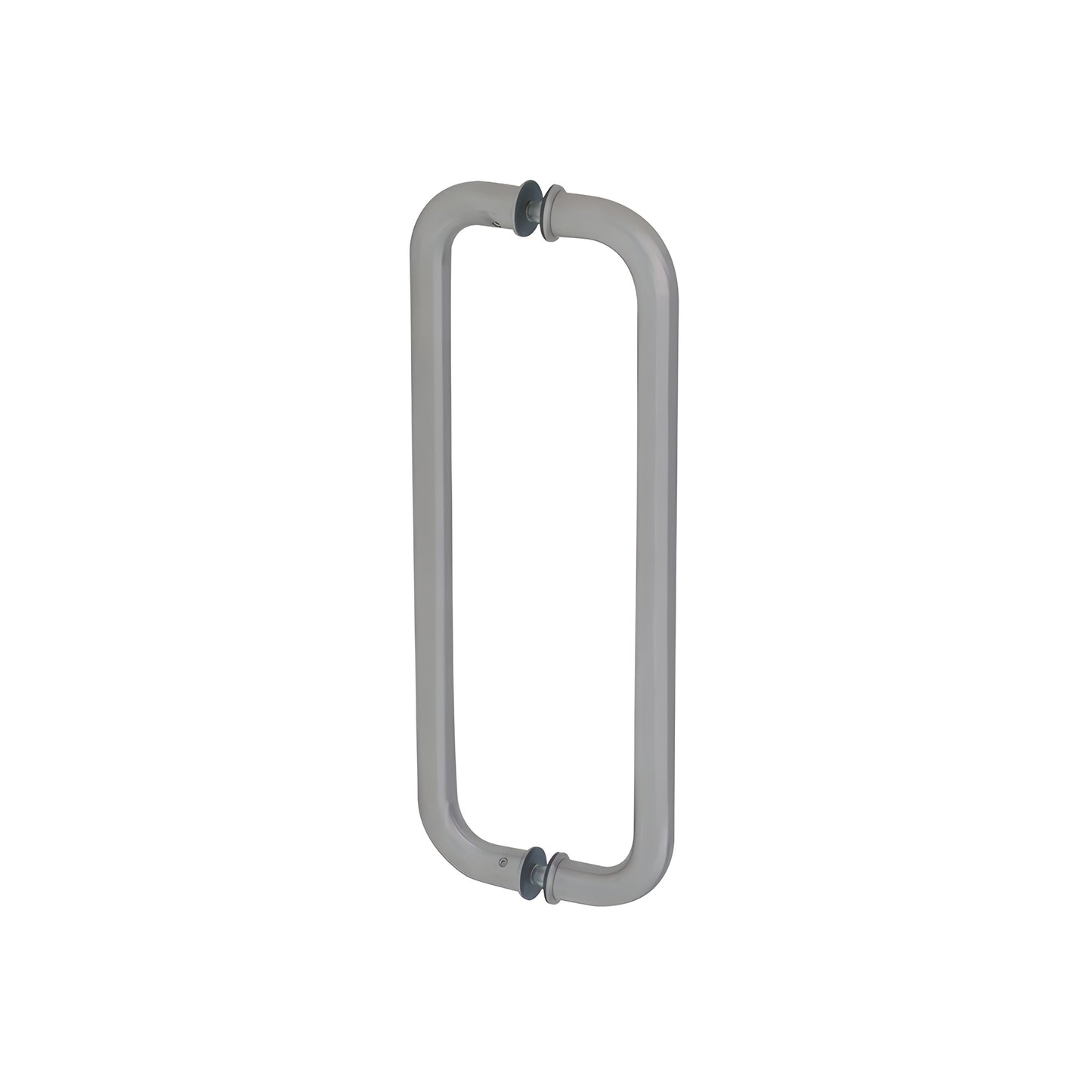 Brushed stainless steel glass-mounted pull handle, 12-inch center-to-center, 1" diameter, back-to-back