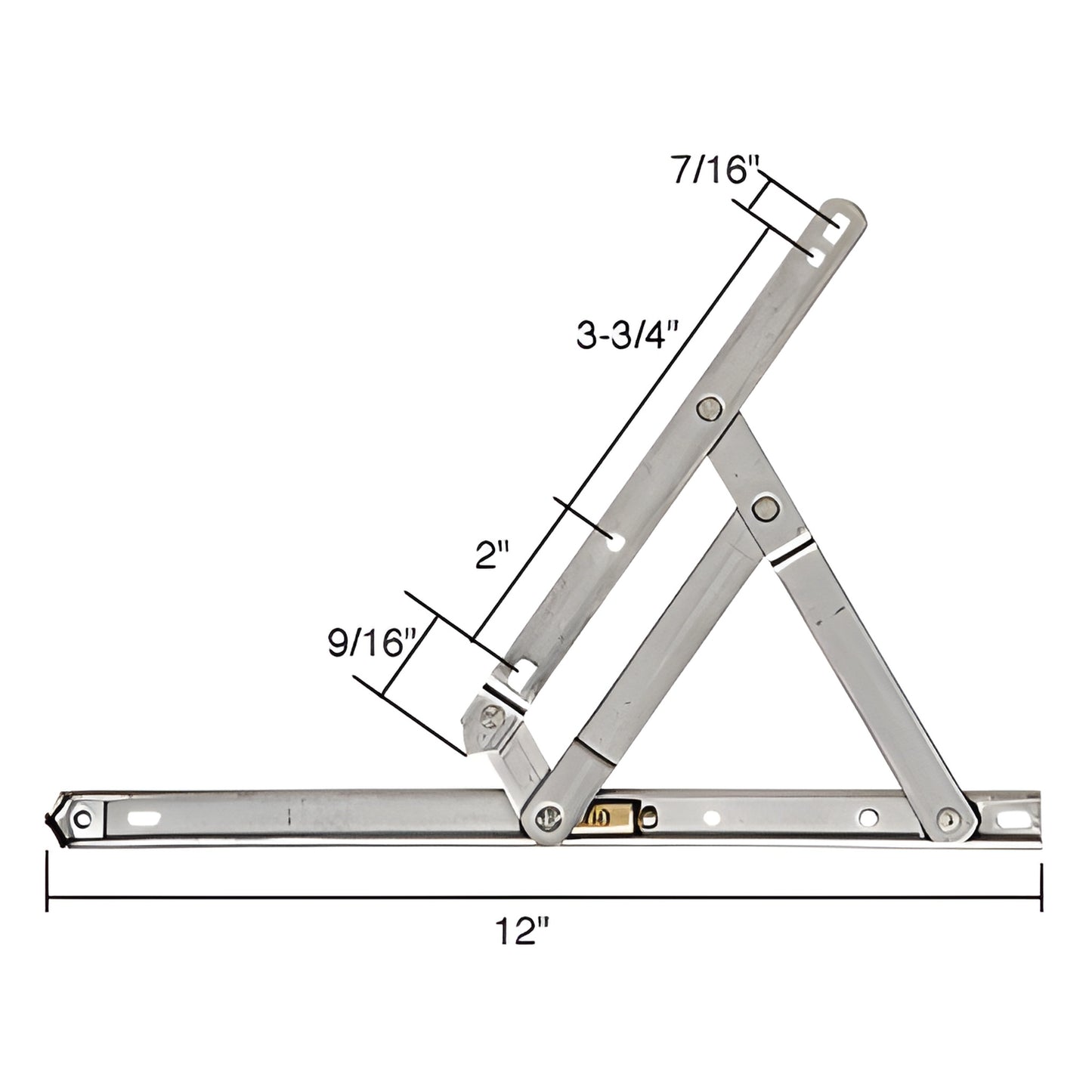 CRL H3628 stainless steel 4-bar hinge, 12" length, non-handed for awning and casement windows.