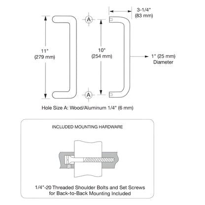 Dark bronze 1" offset aluminum door pulls, back-to-back set with thru-bolts - SKU 2952PRBRZ