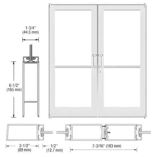 DC42252 White Kynar double medium-stile entrance door with glass stops, 6-1/2" bottom rail and push/pull hardware.