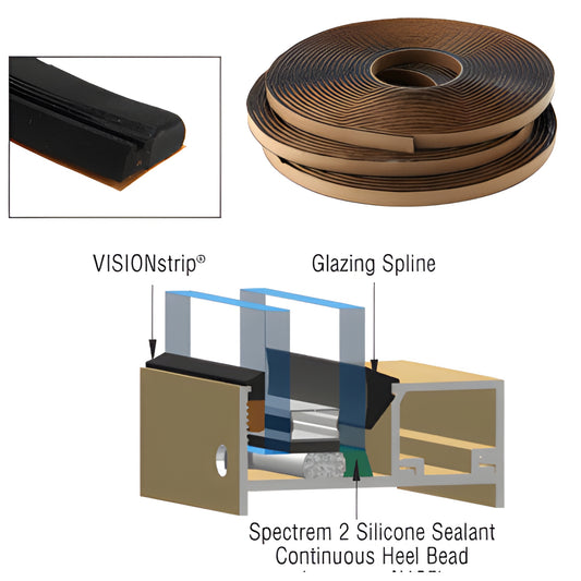 Tremco VISIONstrip glazing gasket roll - black EPDM with bonded butyl seal, 1/8 in (SKU 733T74)