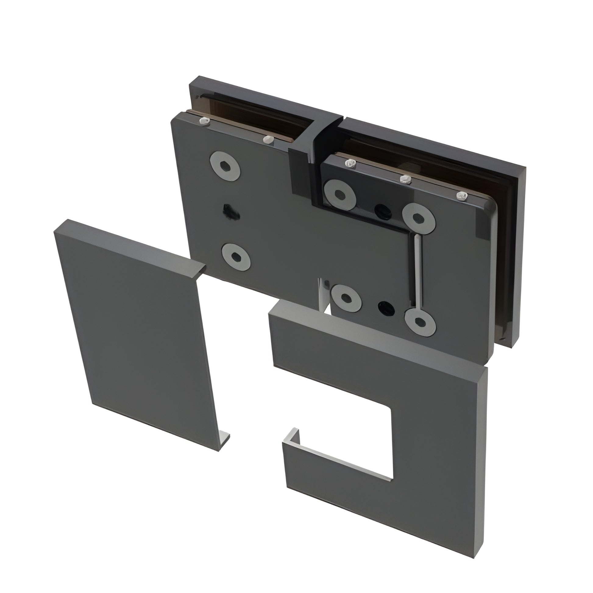 BEL380MBL matte-black Bellagio concealed brass hinge for frameless glass shower doors, square profile, 8-10mm glass.